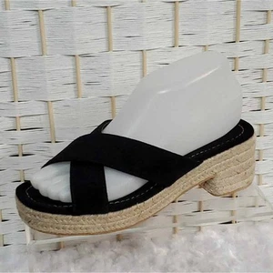 So Me Womens 6.5 Izzy Slide Sandals Black Faux Suede Chunky Rope Slip On New - Picture 1 of 12