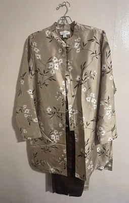 Amanda Smith 100% Silk Jacket W/ 2 Pairs Of 100% Silk Pants Women’s 12 Floral - Image 1 of 4