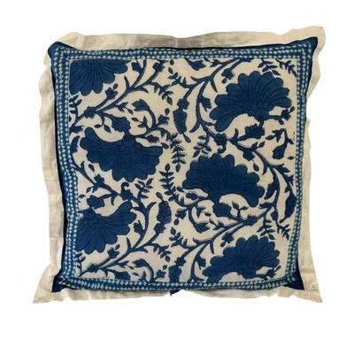 Soma Organic Cotton Pillow Hand Block Print Throw Blue White Boho Ethnic READ - Image 1 of 4