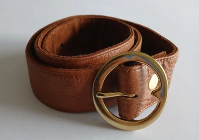 jj Winters Belt Womens Medium Leather Suede Gold Round Buckle Made in USA Retro - Image 1 of 4