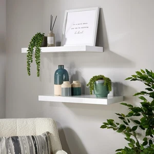 Pair Floating Storage Shelf Wooden 60cm CD Bookshelves Gloss White Seconds - Picture 1 of 6