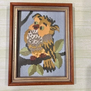 Vintage Owl Cross Stitch Retro Bird Small Tapestry Mid Century Kitsch Needlework - Picture 1 of 6