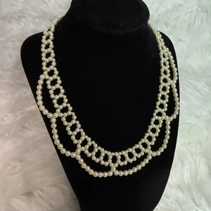 Vintage Kunstperlen Perlen Halsband Jakobsmuschel Halskette weiß Hakenverschluss Halsband 16-19 Zoll - Bild 1 von 5