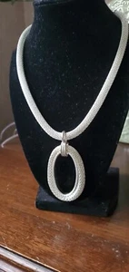 Vintage Trifari Silver Tone Necklace Oval Pendant. - Picture 1 of 10