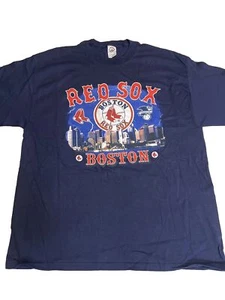 VINTAGE Boston Red Sox Shirt Men XL Blue 2000’s Skyline Logo Dynasty MLB NWOT - Picture 1 of 7