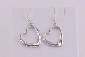 JNR Sterling Silver Solid 18mm x 18mm Dangling Hearts 925 Hook Earrings - Picture 1 of 6