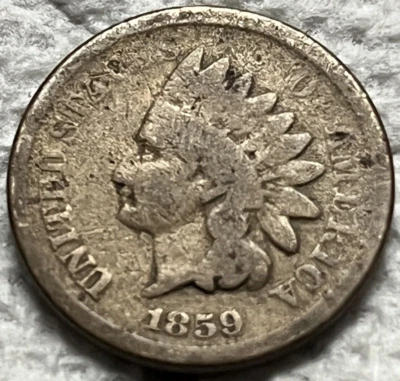 1859  Indian Head Penny One Cent Coin Rare Copper Nickel Coin Good! - Image 1 of 2