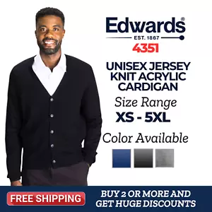 Edwards 4351 Unisex Long Sleeve V-Neck 100% Acrylic Jersey Stitch Knit Cardigan - Picture 1 of 6