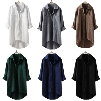 ✿Robe Chemise En Coton Et Lin Grande Taille Pour Femme Tunique Ample / - Photo 1/4