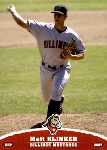 2007 Billings Mustangs Grandstand 18 Matt Klinker Westchester Ohio Baseball Card