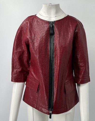 Giacca top Longchamp rosso rivestito misto cotone lino manica corta full zip tg M