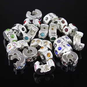 10PCS Czech Crystal Rhinestone Silver European Charms Beads Locks Clip Stoppers - Picture 1 of 28