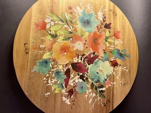 Pioneer Woman hand painted wood floral Round 12 in lazy susan - Picture 1 of 9