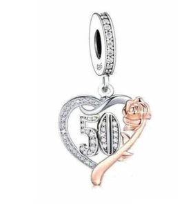50 Jahre 50. Geburtstag Jubiläum Rose Herz Hänger Charm Sterlingsilber 925 - Bild 1 von 1