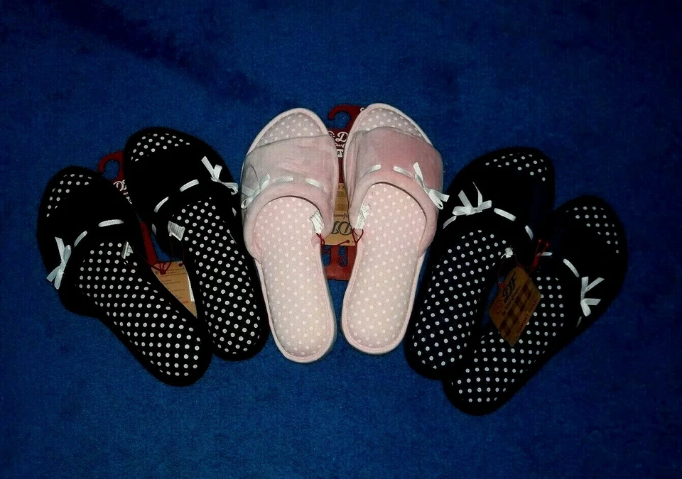 Темно-синий горошек DEARFOAMS тапочки мисс размер 11 - 12 XLARGE новый с Ярлыками - Изображение 1 из 1