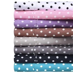 600 Thread Count Cotton Blend Polka Dot Wrinkle Free Flat Fitted Bed Sheet Set - Picture 1 of 42