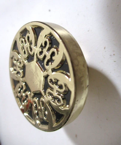 Jaybee  1940 Cabinet Door Drawer Castillion Pull Knob Black & Brass MCM Vtg Cover