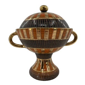Bitossi Aldo Londi Seta Elbee Raynor 30/162 Covered Dish Orange Gold Ceramic - Picture 1 of 11