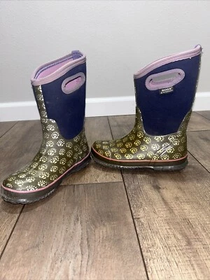 Bogs Youth Slip On Boots Size 3 Purple, Green Floral Sunrise Pattern Waterproof - Image 1 of 4