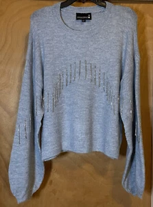 Women's Broadway 38 Blue/Grey Loose Sweater With Dangling Rhinestones NWT Large - Picture 1 of 11