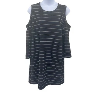 City Chic Womens XXL 24 Dress Black Striped Cold Shoulder Sheath Stretch - Picture 1 of 8