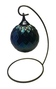 Hand Blown Diamond Faceted Iridescent Amethyst Purple Glass Christmas Ornament - Picture 1 of 5