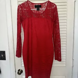 KARDASHIAN Kollection Red Lace Long Sleeve Bodycon Mini LACE Dress. size M - Picture 1 of 12