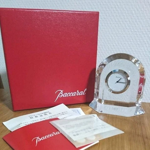 baccarat crystal glass table clock Baccarat Vega Series Clear 8× 8×4.5cm Used Cover