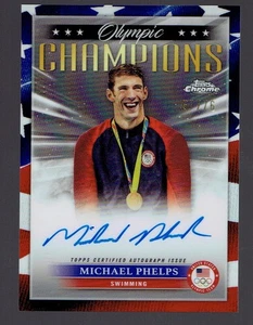 2024 Topps Chrome Olympics Michael Phelps Flag Refractor Autograph Auto 57/76 - Picture 1 of 2