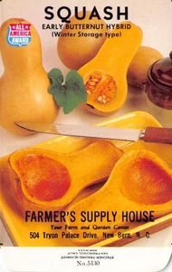 Seed Packet: Squash Butternut, Farmer's Supply House, New Bern, NC, 1979 - Picture 1 of 2
