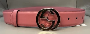 Gucci Interlocking G Pink Leather Belt Size 80/32 Authentic - Picture 1 of 9