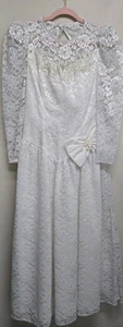 Vestido de novia vintage años 80 perlas encaje y lazos blanco pequeño mediano - Imagen 1 de 7