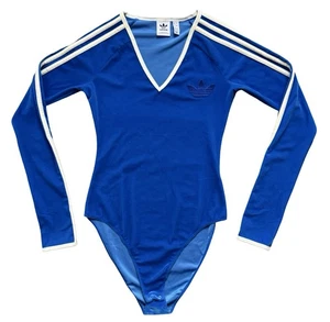 Adidas Adicolor Bodysuit Velvet Blue Womens UK 8 Small Long Sleeve Leotard - Picture 1 of 11