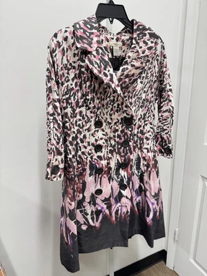 NWT Vertigo Paris Pink Dk Gray Double Breasted Jacket Car Coat Lined Size L - Image 1 of 4