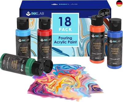 INK LAB Pouring Acrylfarben Set 18 Farben Flüssige Gießfarbe 60ml Flaschen V