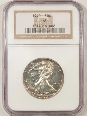 1940 WALKING LIBERTY HALF DOLLAR, NGC PR-65, ORIGINAL WHITE W/ GOLDEN OVERLAY! - Image 1 of 3