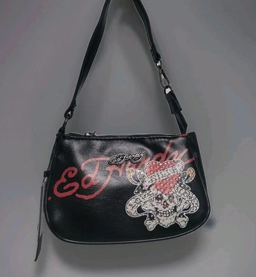 Новый с Ярлыками Ed Hardy сумка любовь убивает медленно Pouchette черный тату острый череп стразы - Изображение 1 из 4