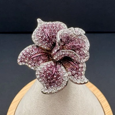 Винтажный Нолан Миллер орхидея цветок цветочный фиолетовый кристалл кольцо размер 6 серебристый тон - Изображение 1 из 4