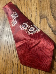 Vintage 40s EUC Rayon Wide Swing Tie Atomic Art Deco Print VLV Rockabilly - Picture 1 of 10