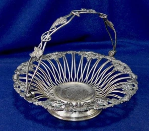 Antique Victorian English Silver plate Open Basket with Grapes and Handle - Picture 1 of 8