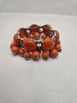 Berloque redondo de acrílico laranja queimado pulseira elástica com miçangas 6 polegadas - Imagem 1 de 4