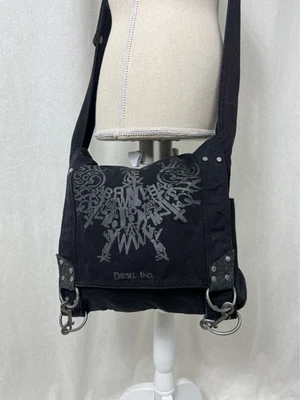 Bolsa de ombro masculina Diesel 90S algodão Y2K estampa total 32x9x36cm luxo elegante - Imagem 1 de 4