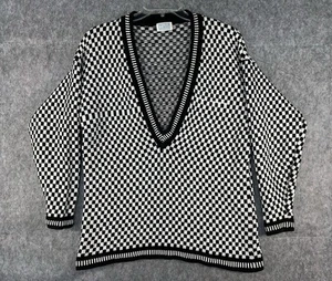 Vintage Keds schwarz weiß karierter Strick Jacquard Pullover V-Ausschnitt Oversize Gr. L? - Bild 1 von 10