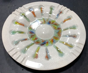 Vintage MCM 50er Jahre Porzellan großer Aschenbecher mit Intarsien gesprungenem Glas Atemberaubend! - Bild 1 von 16