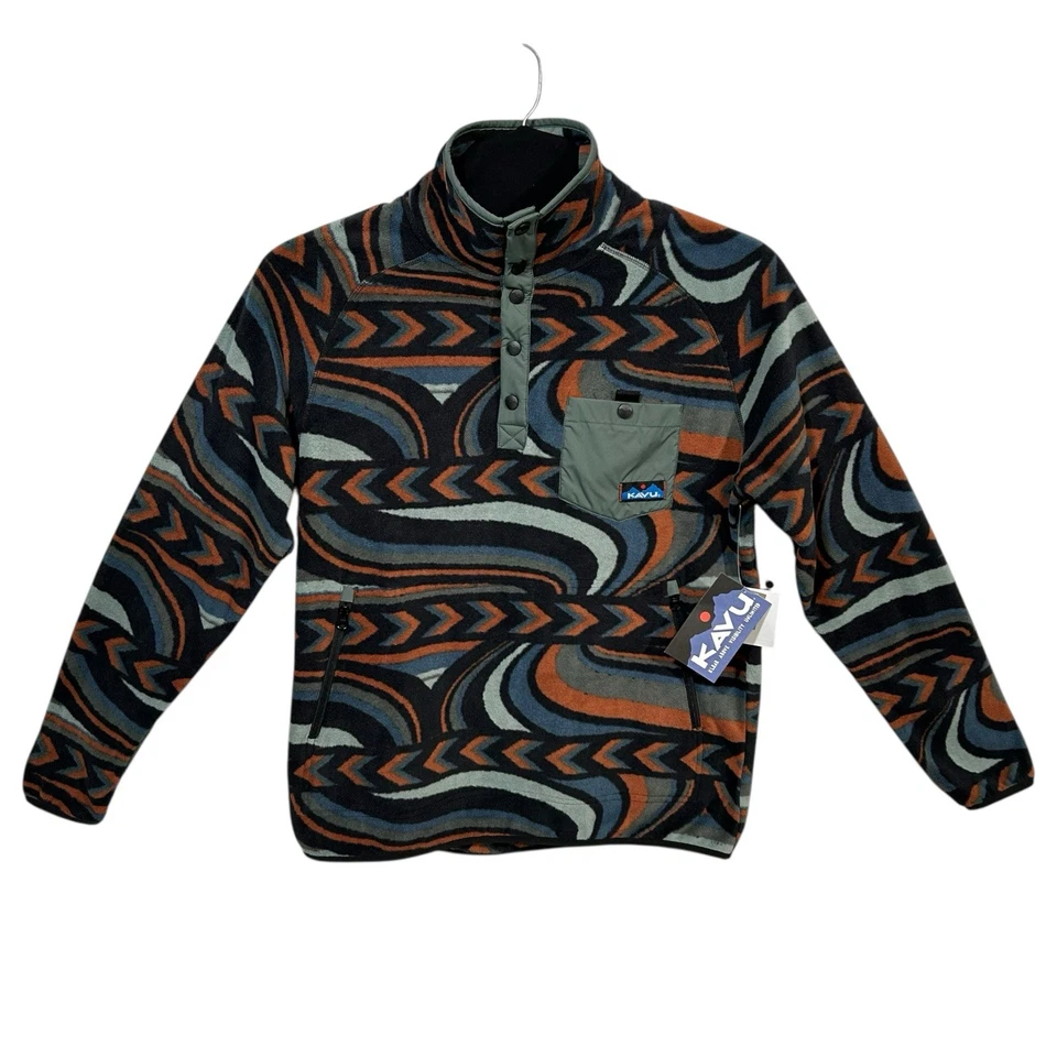 KAVU Teannaway Riven Stitch Men’s Printed Fleece Pullover Sweater Size XL
