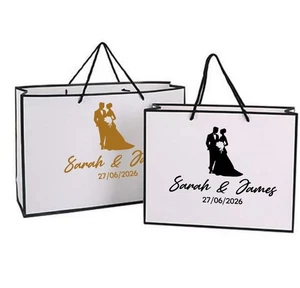 WEDDING Bags Personalised Black Edge Gift Bag Bridal Marriage Love Just Married - Picture 1 of 11