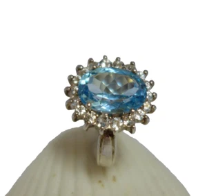 eleganter 925er Silber Ring hellblauer Stein oval Zirkonia Steine klar RG.59 - Bild 1 von 3