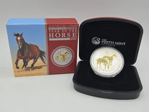 2014 AutraliaYear of the Horse 1oz .999 Silver Gilded Gold Edition w/ Box & COA - Picture 1 of 11