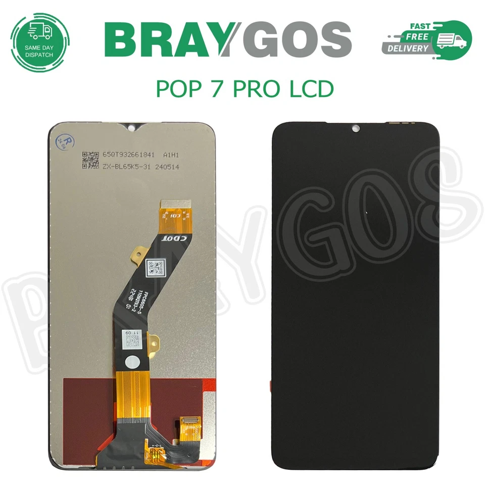 BRAYGOS Replacement For Tecno Pop 7 Pro BF7 BF7h Touch Screen Digitizer LCD Display