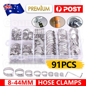 91X Stainless Steel Hose Clamps Clips Adjustable Range Worm Gear Pipe Clamp Kit
